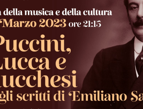 L’opera, l’arte e la musica di Puccini negli scritti di Emiliano Sarti al Pinturicchio di Lucca, con gli intermezzi della soprano Adriana Crispo.